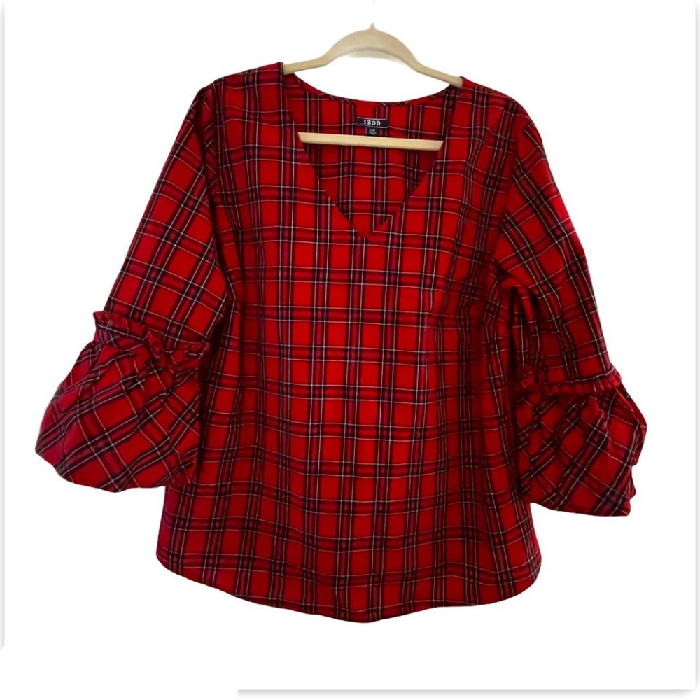 Izod Red, White and Black Plaid Shirt